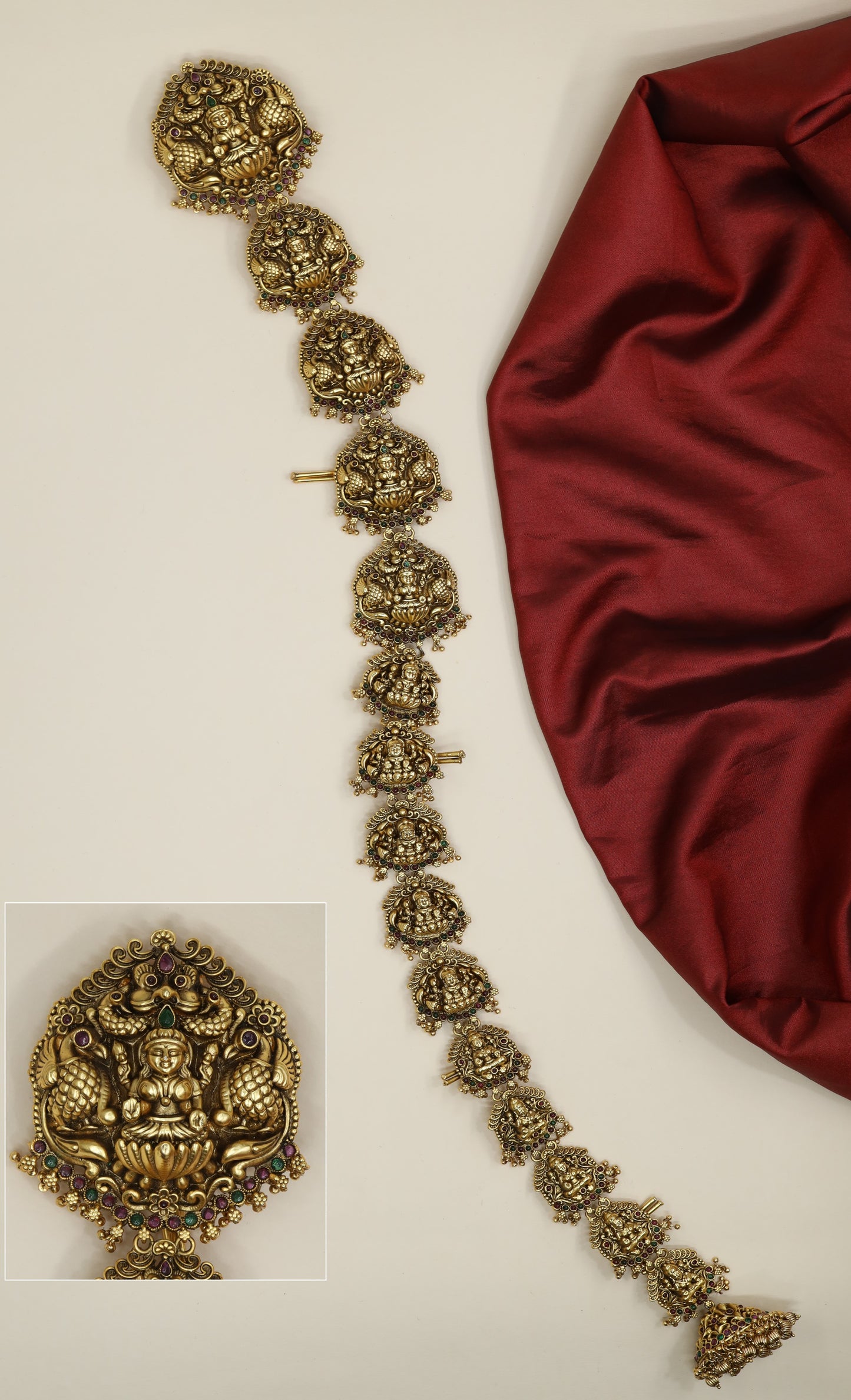 Classic Lakshmi long jade featuring peacock motifs and heritage-inspired artistry