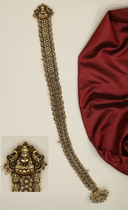 Antique temple long jade featuring Lakshmi motif and floral connectors