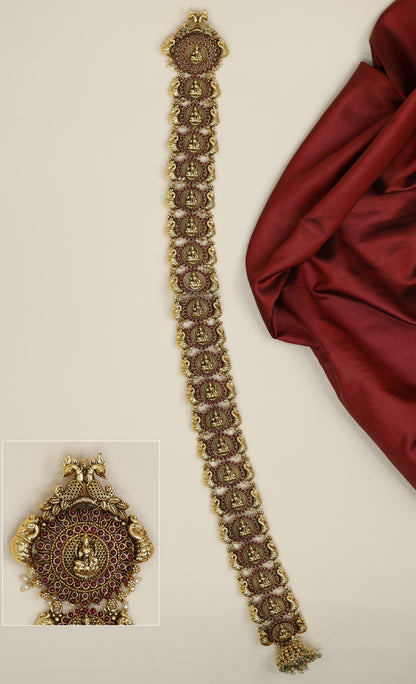 Antique temple long jade with Lakshmi medallion and floral links