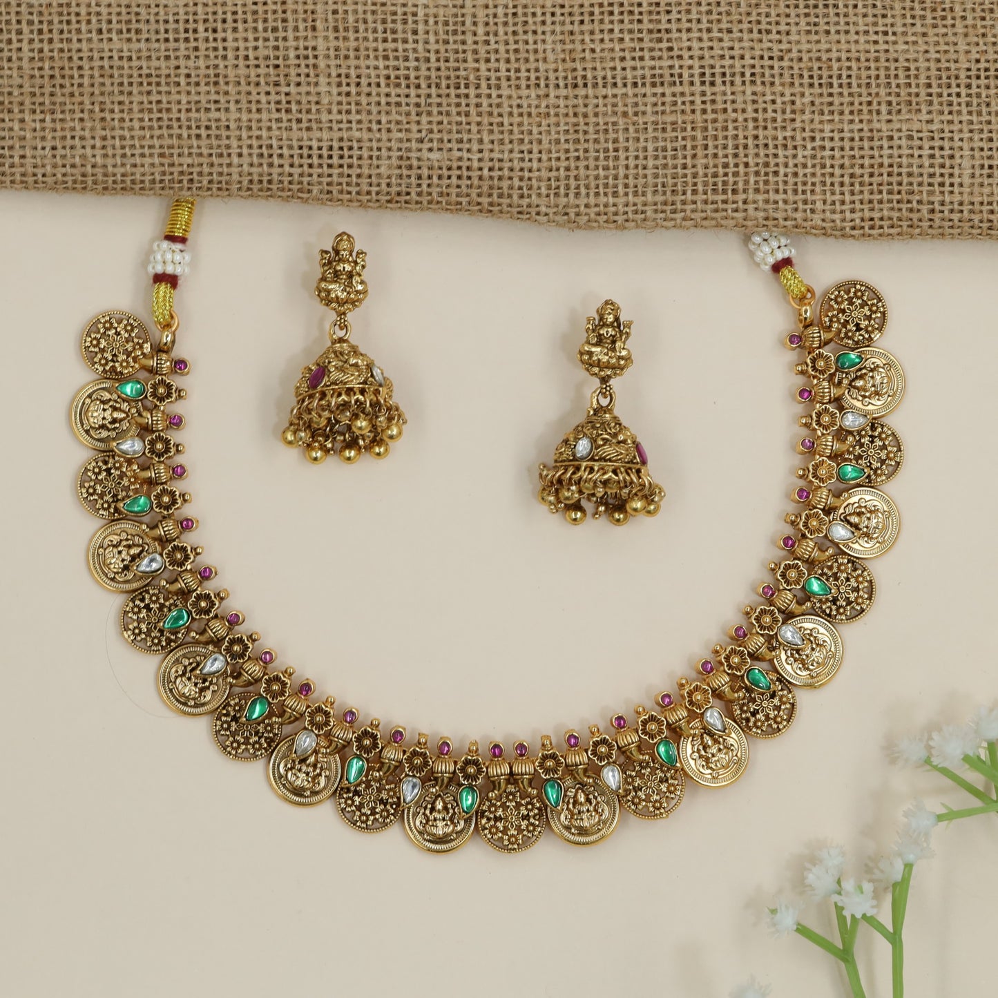 Antique Coin Necklace with Layered Medallion Border Design