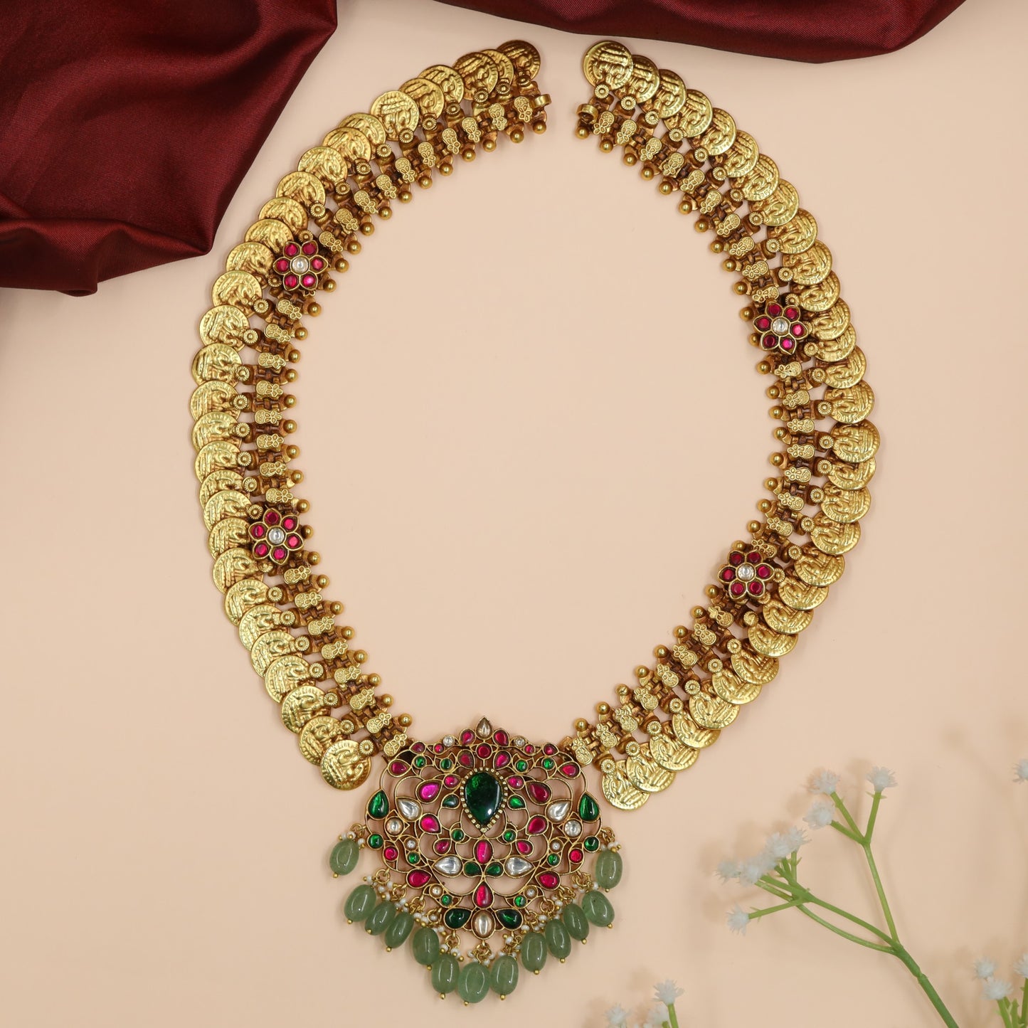 Lakshmi Coin Haara with Peacock Medallion Drop Pendant