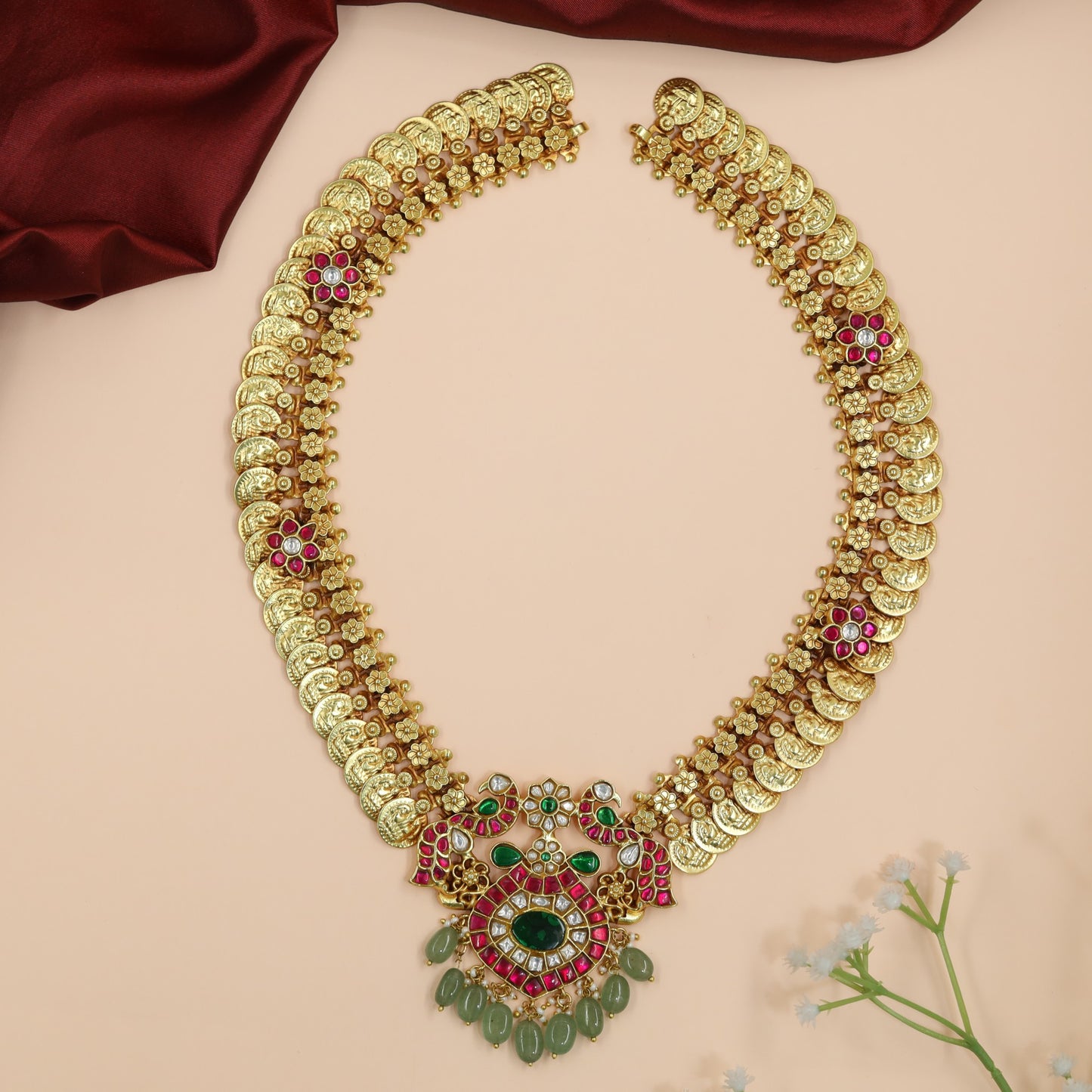 Lakshmi Coin Haara with Peacock Medallion Drop Pendant