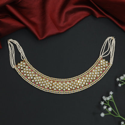 Diamond Grid Jadau Choker with Lattice Pattern Collar Design