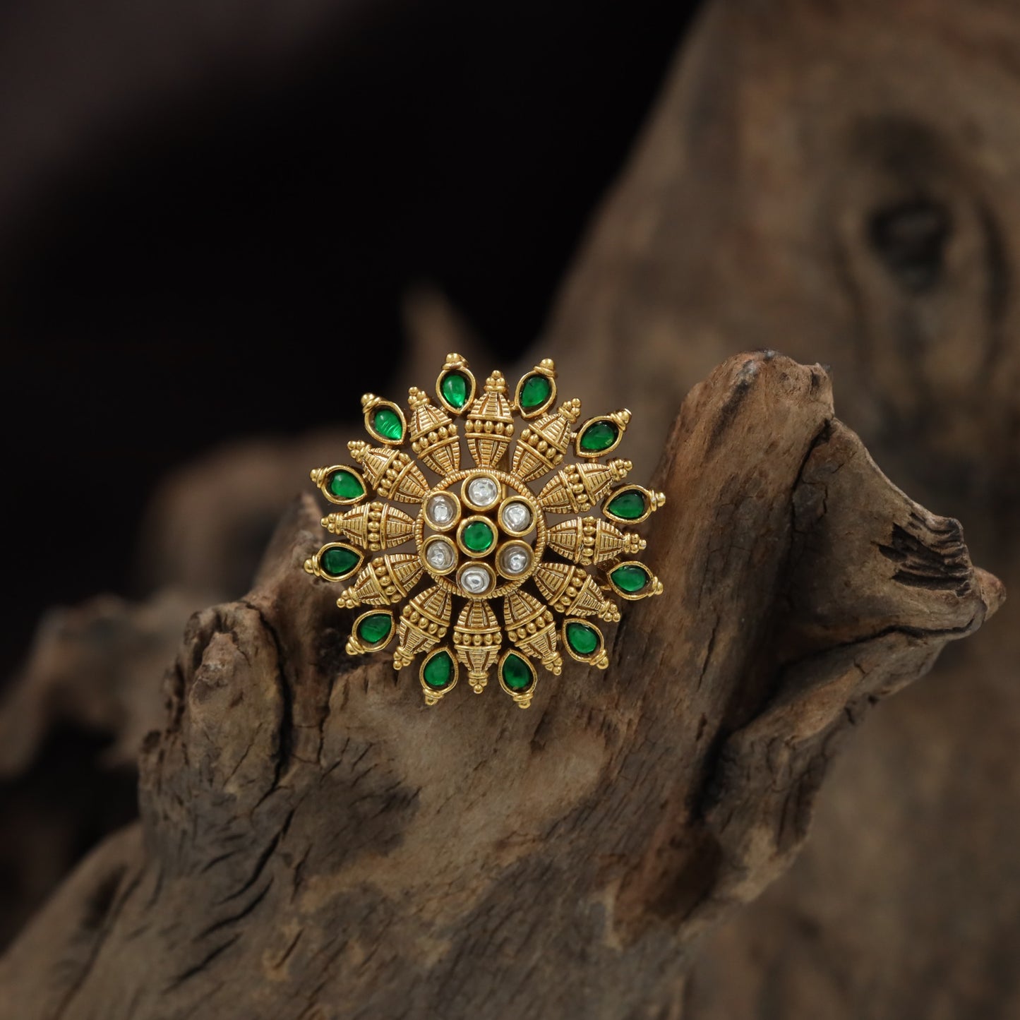 Sunburst Medallion Jadau Jade Bille with Radiating Petal Design