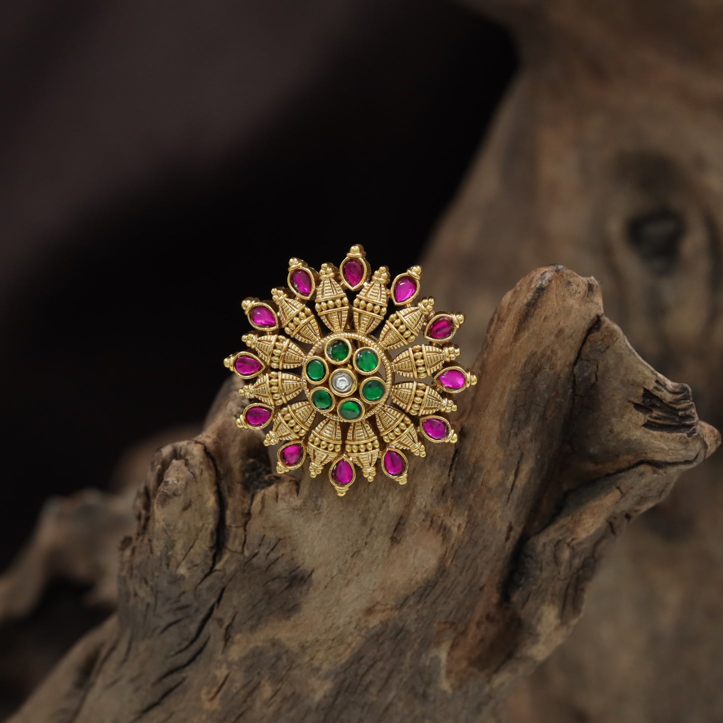 Sunburst Medallion Jadau Jade Bille with Radiating Petal Design