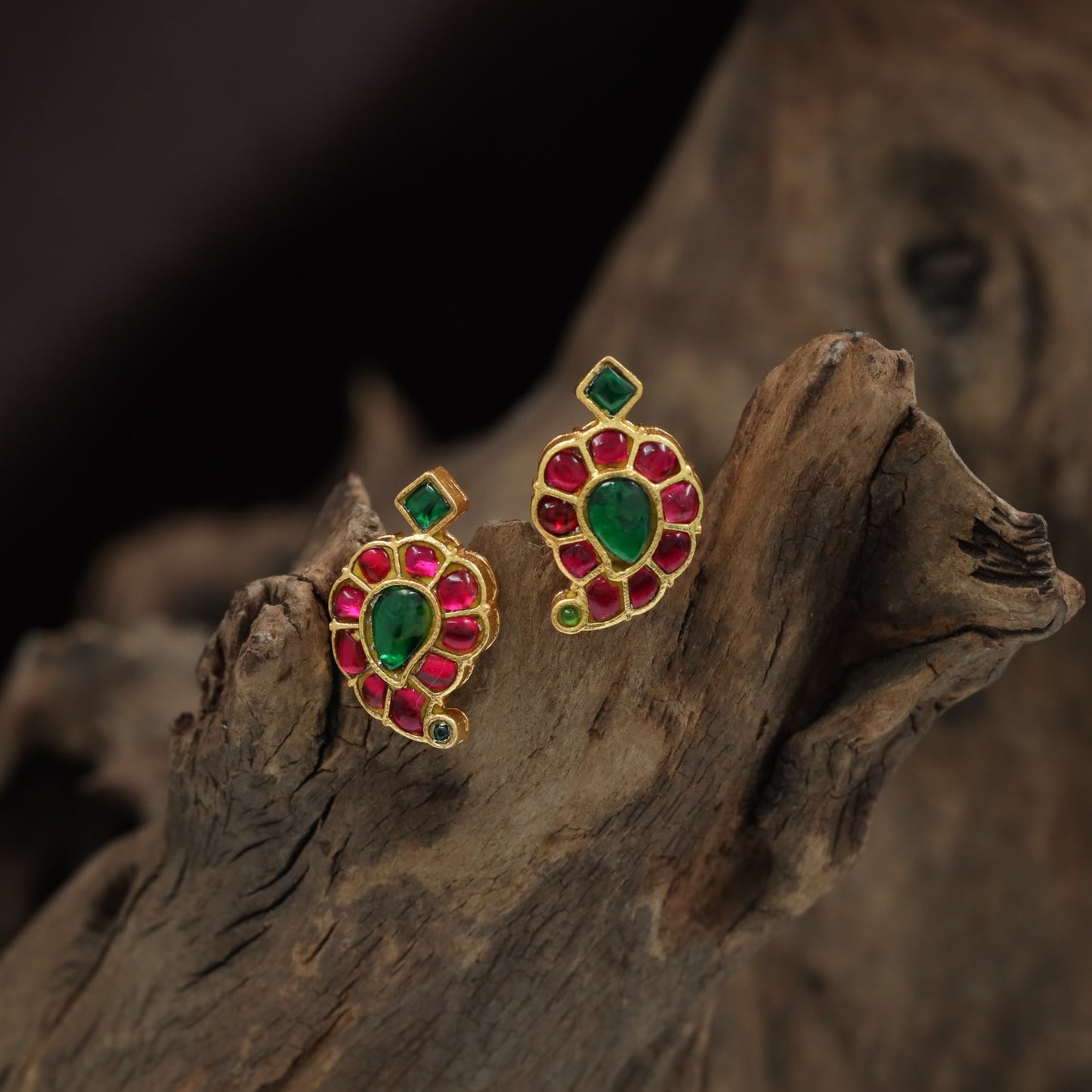 Traditional Mango Design Jadau Stud Earrings