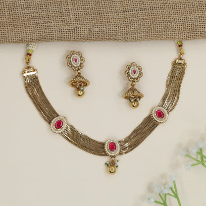 Premium Kundan necklace set showcasing mesh‑style framework