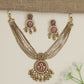 Circular Pendant Kundan Necklace with Botanical Design Elements