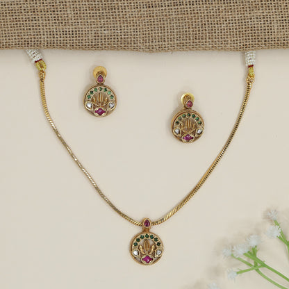Lotus Design Necklace with Round Pendant Composition
