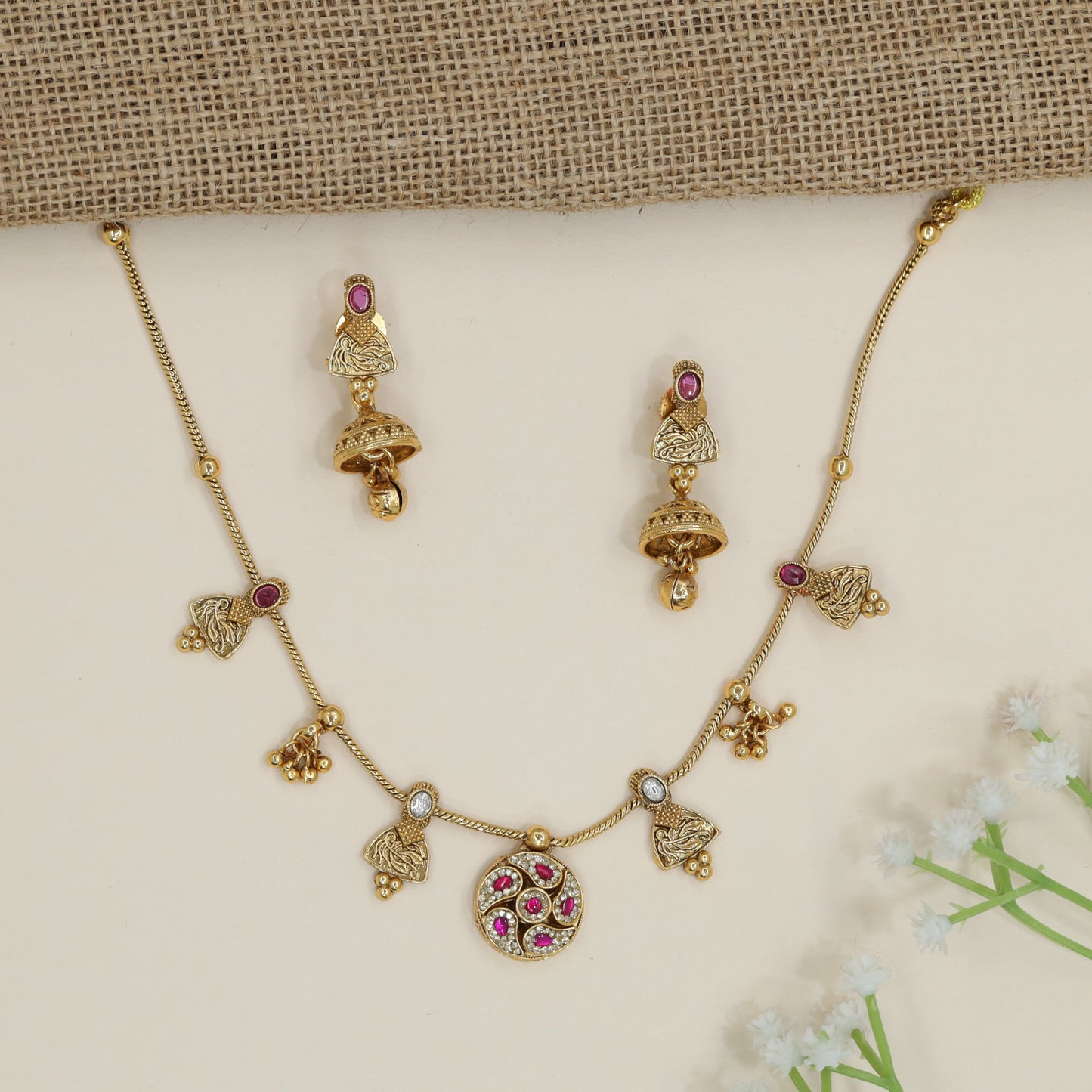 Traditional Charm Necklace with Circular Pendant Centrepiece