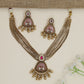 Floral Rosette Kundan Necklace with Pearl Tassel Border