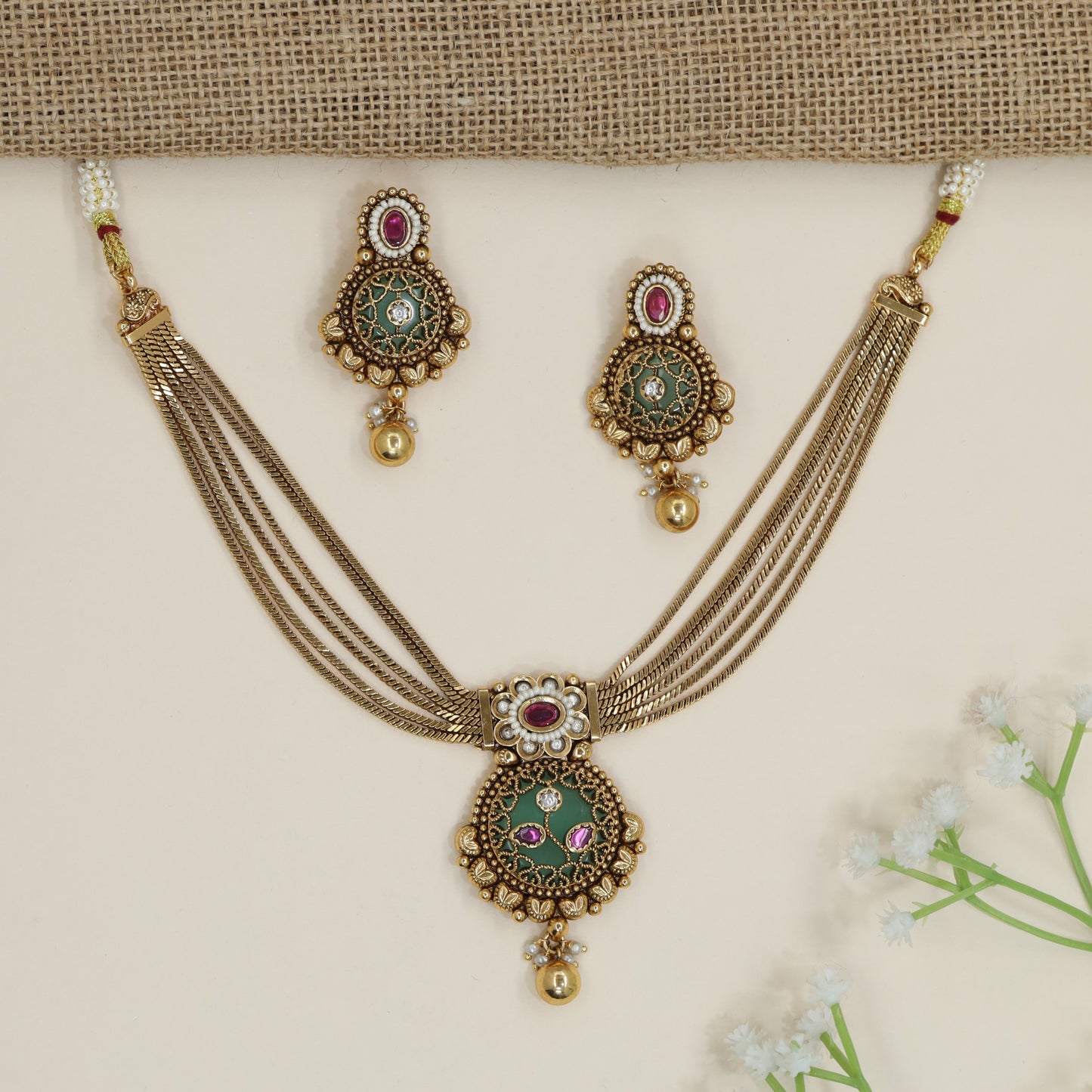 Statement Medallion Necklace with Layered Mesh Chain Architecture