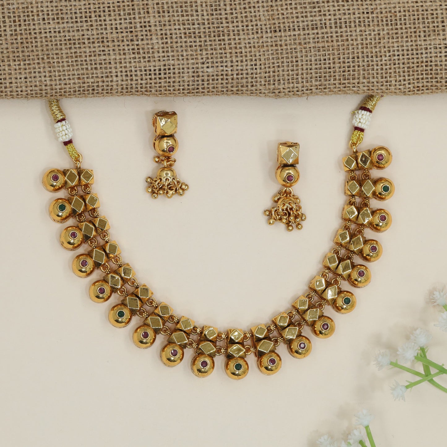 Artisan Geometric Necklace with Dangling Disc Accents