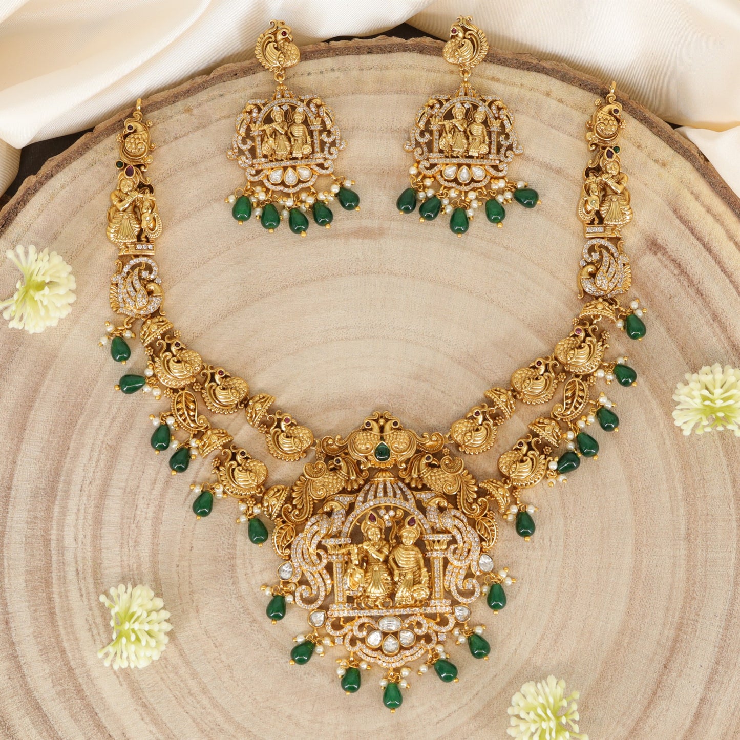 Bridal antique necklace with Radha Krishna shrine pendant