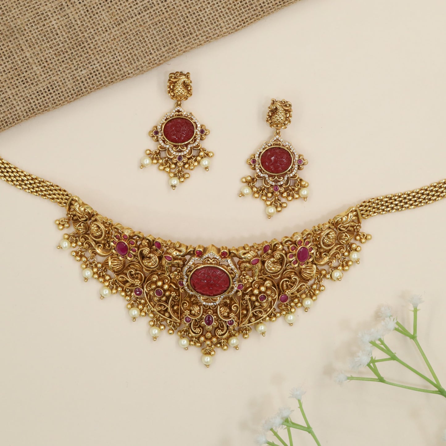 Heritage floral antique choker with layered design elements