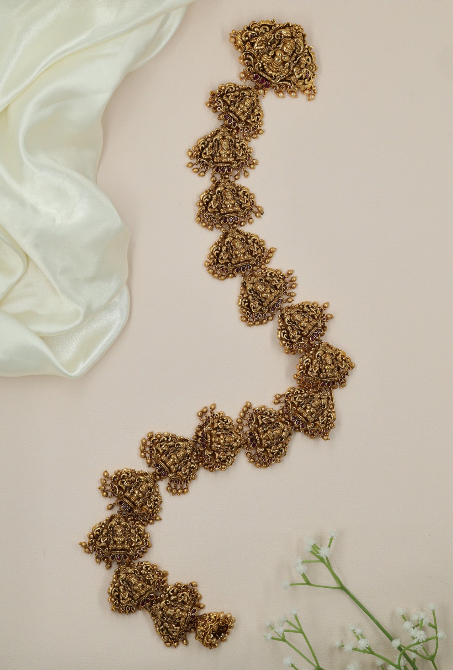 Lakshmi motif long jade with cascading temple panels