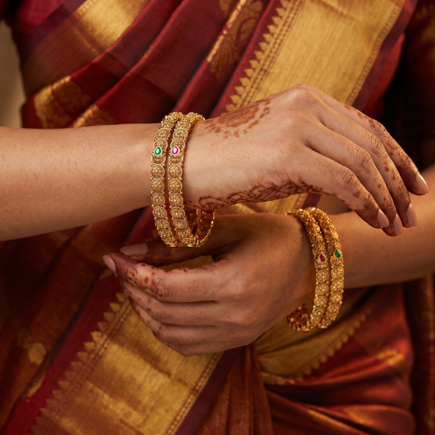 Rosette medallion bangles with floral coin detailing