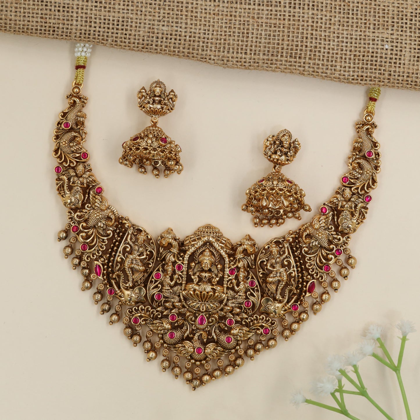 Lakshmi bridal necklace with peacock motif accents