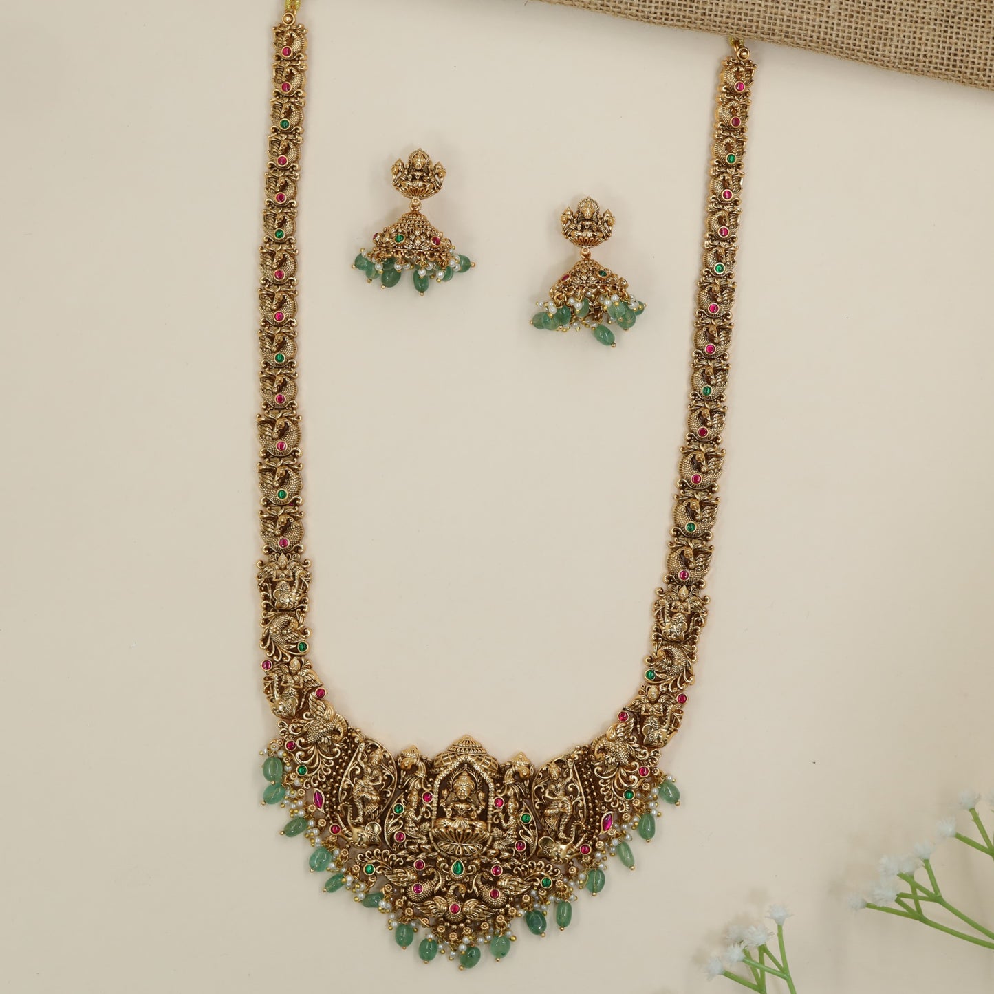 Temple jewellery long haara with Lakshmi pendant focal point