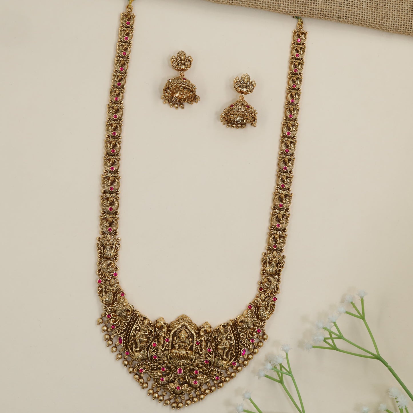 Temple jewellery long haara with Lakshmi pendant focal point