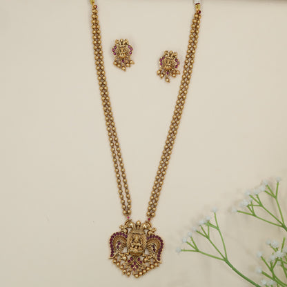 Gandaberunda chain pendant with decorative bead fringe