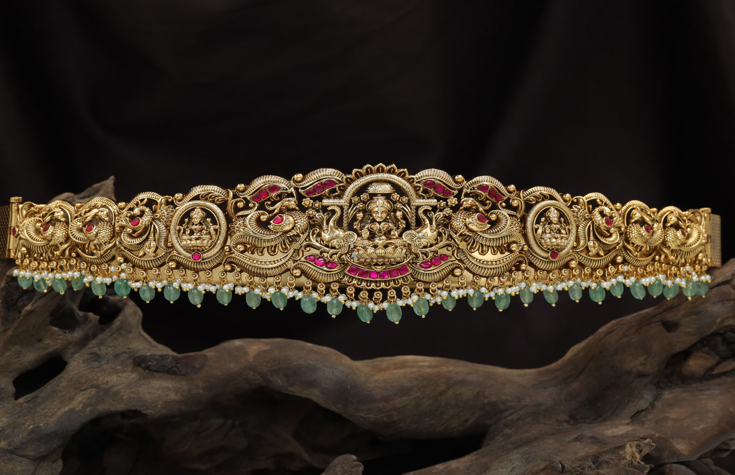 Lakshmi temple dabu with peacock scrollwork border