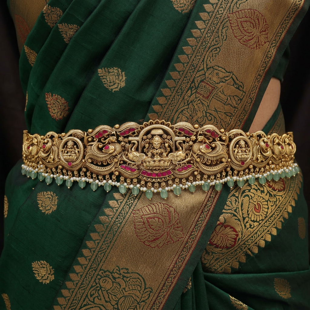 Lakshmi temple dabu with peacock scrollwork border