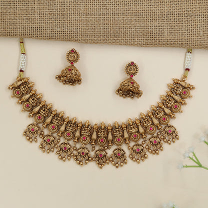 Goddess Lakshmi necklace with traditional temple design