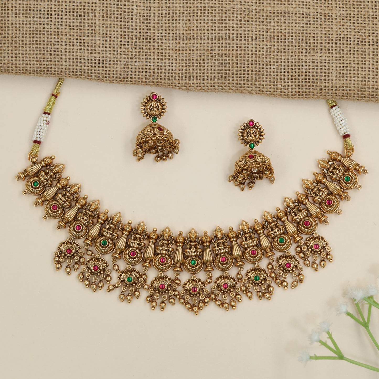 Goddess Lakshmi necklace with traditional temple design