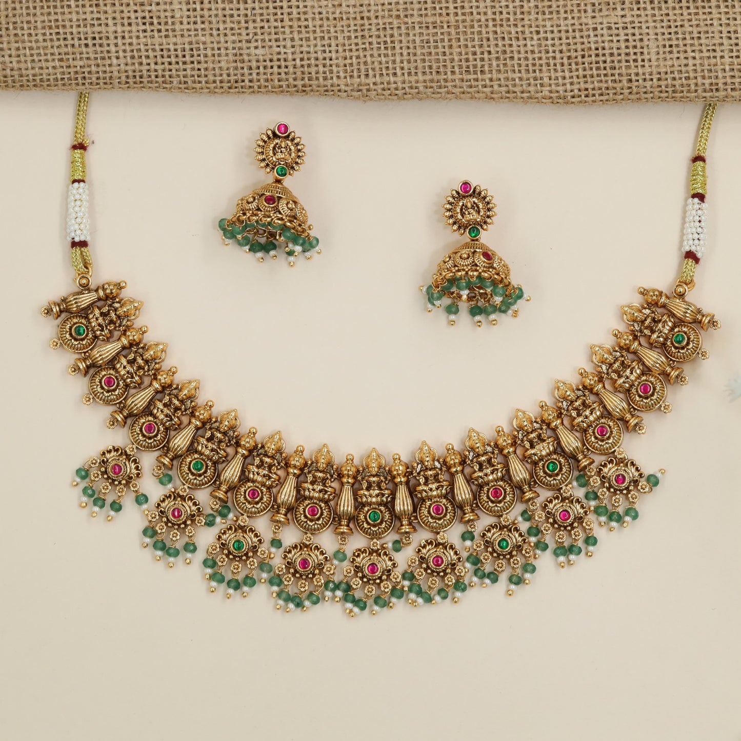 Goddess Lakshmi necklace with traditional temple design