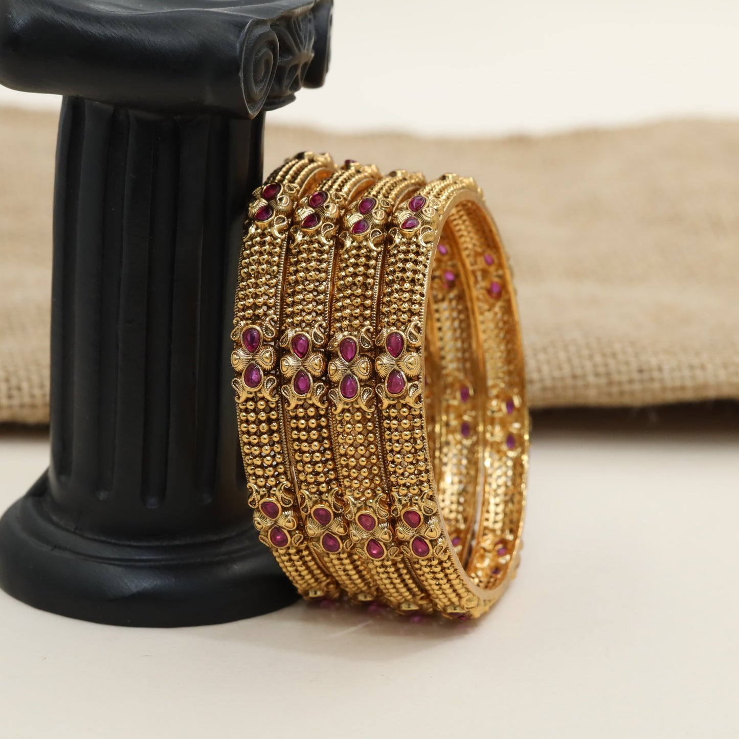 Antique bridal bangles with granulated beadwork design