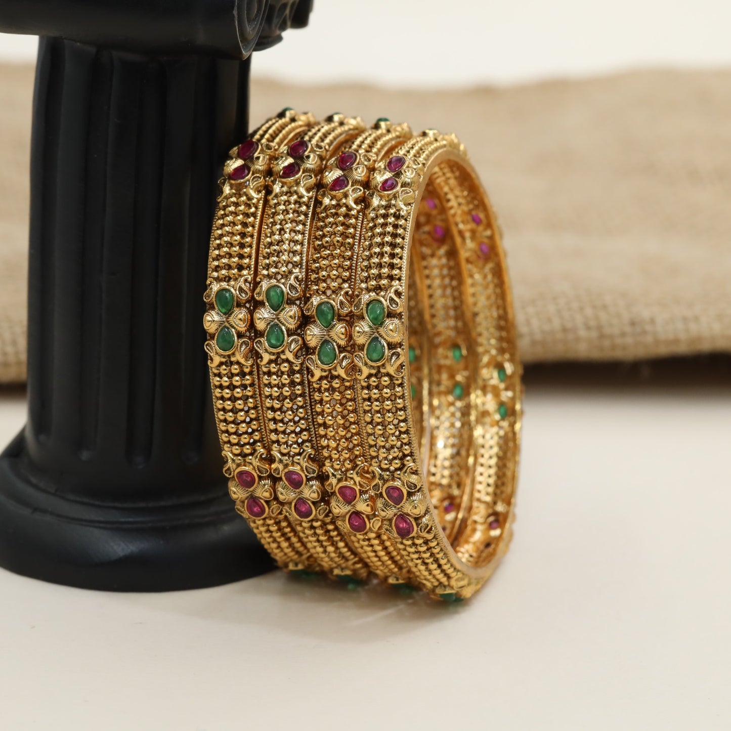 Antique bridal bangles with granulated beadwork design