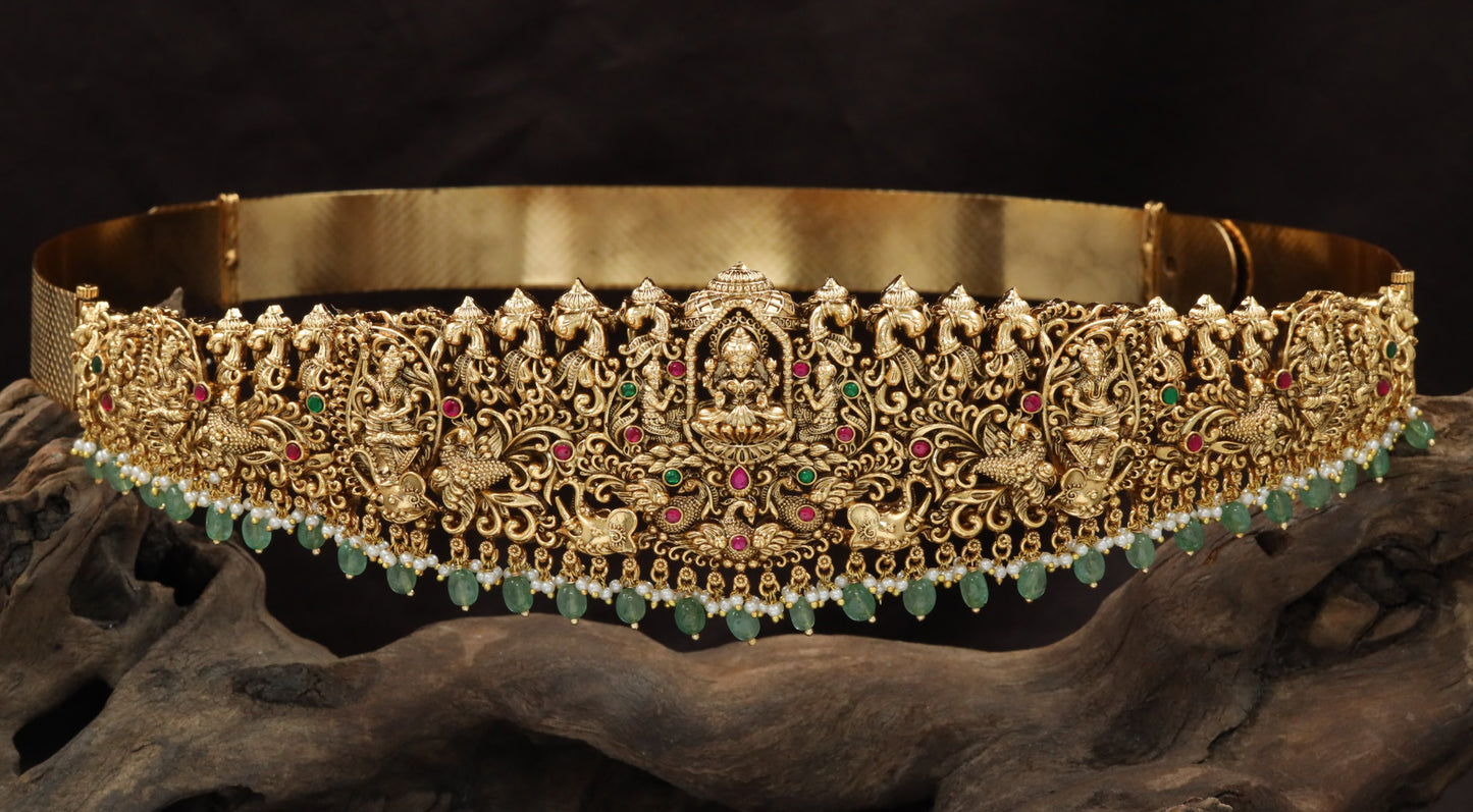 Lakshmi peacock antique dabu with temple motif detailing