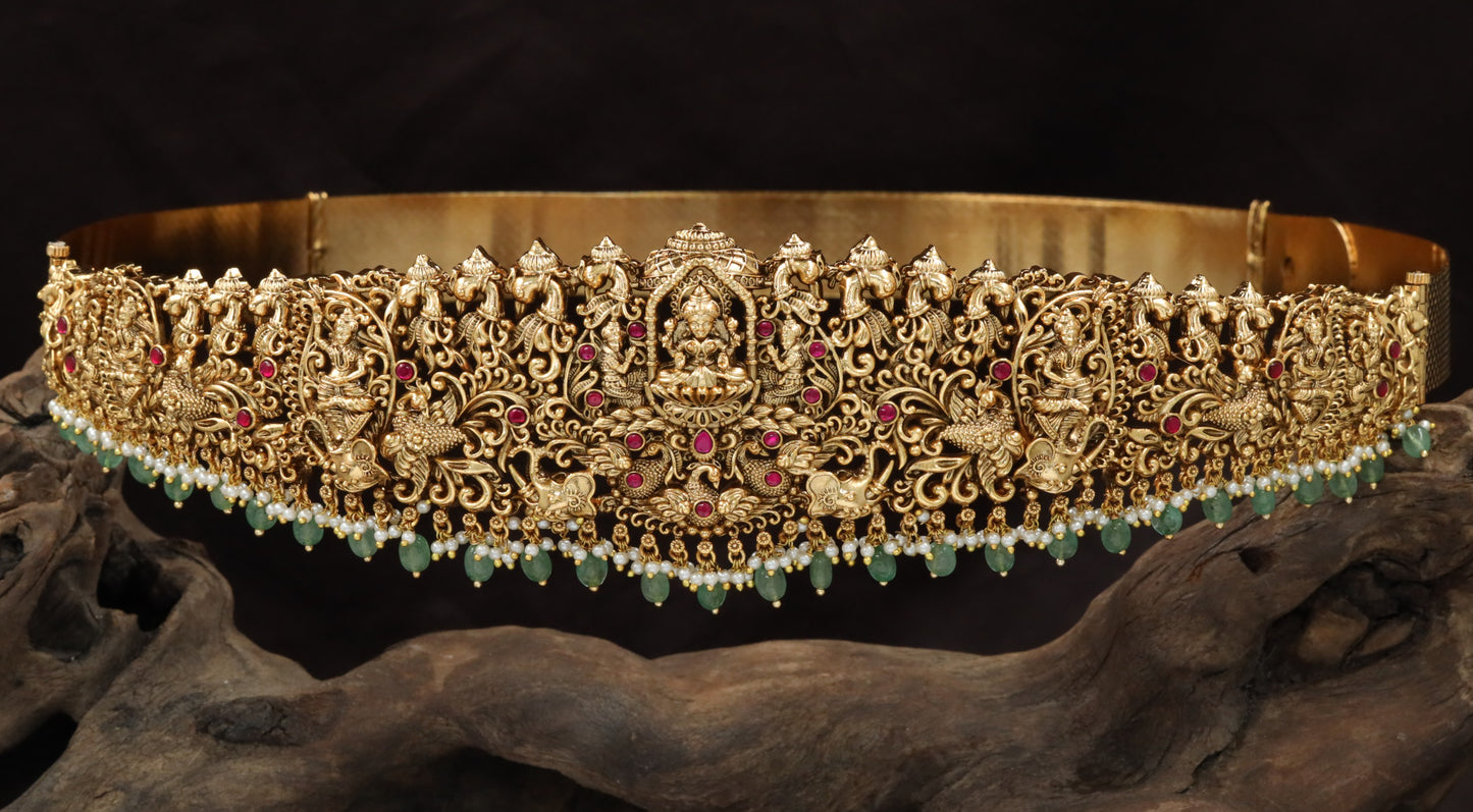 Lakshmi peacock antique dabu with temple motif detailing