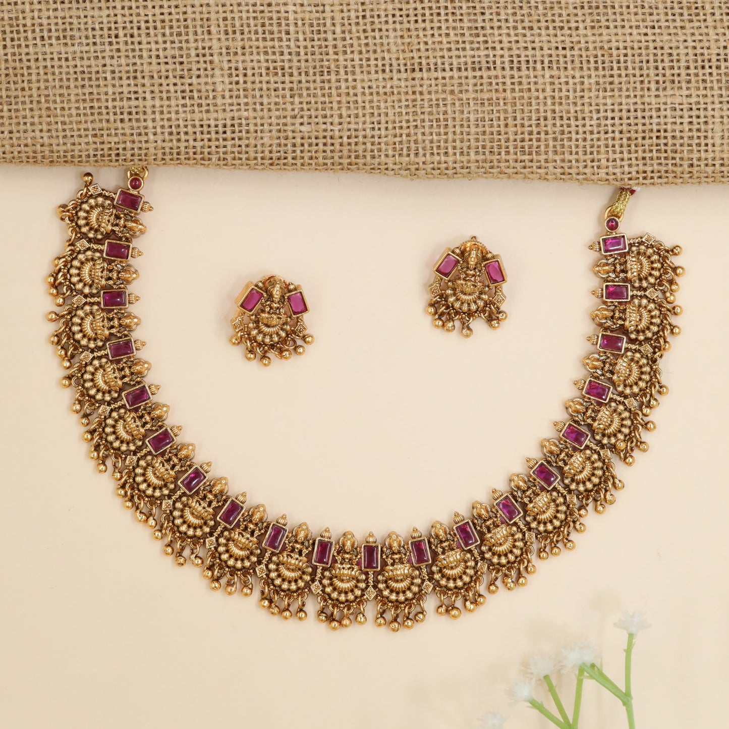 Premium antique Lakshmi necklace with intricate fanwork and artisan craftsmanship