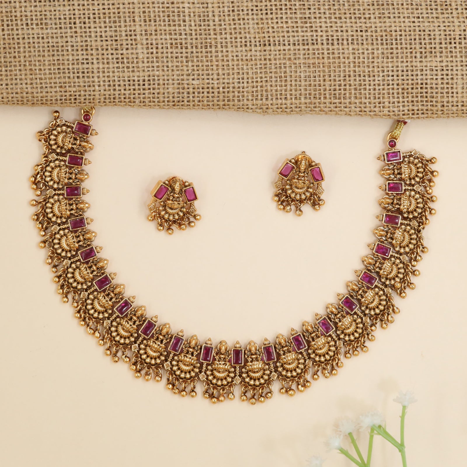 Premium antique Lakshmi necklace with intricate fanwork and artisan craftsmanship