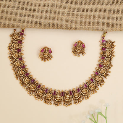 Premium antique Lakshmi necklace with intricate fanwork and artisan craftsmanship