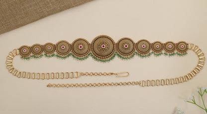 Statement waist belt with graduated medallion craftsmanship
