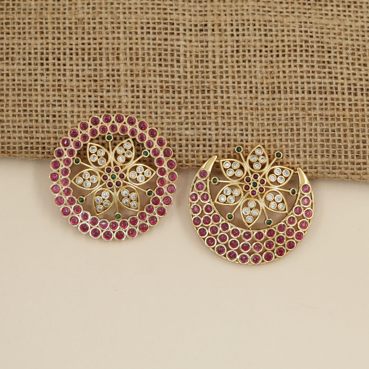 Royal Kempu sun moon studs with blooming floral detailing