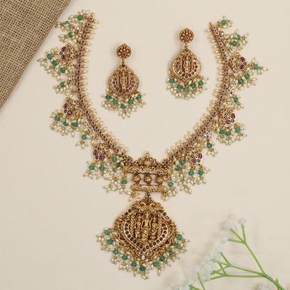 Statement Rama Darbar necklace with ornate pendant and floral bead accents