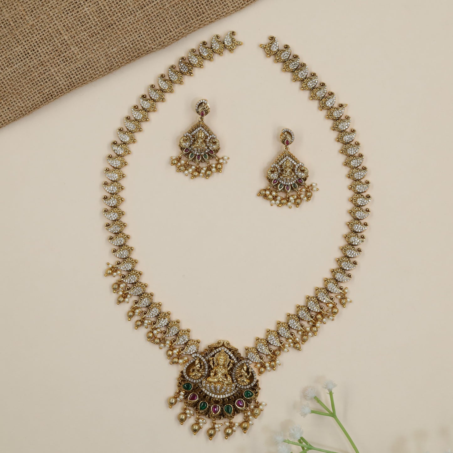 Bridal Lakshmi long haara with handcrafted paisley links and statement pendant