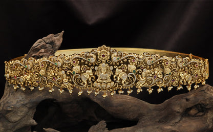 Designer temple dabu with Lakshmi centerpiece and peacock motifs