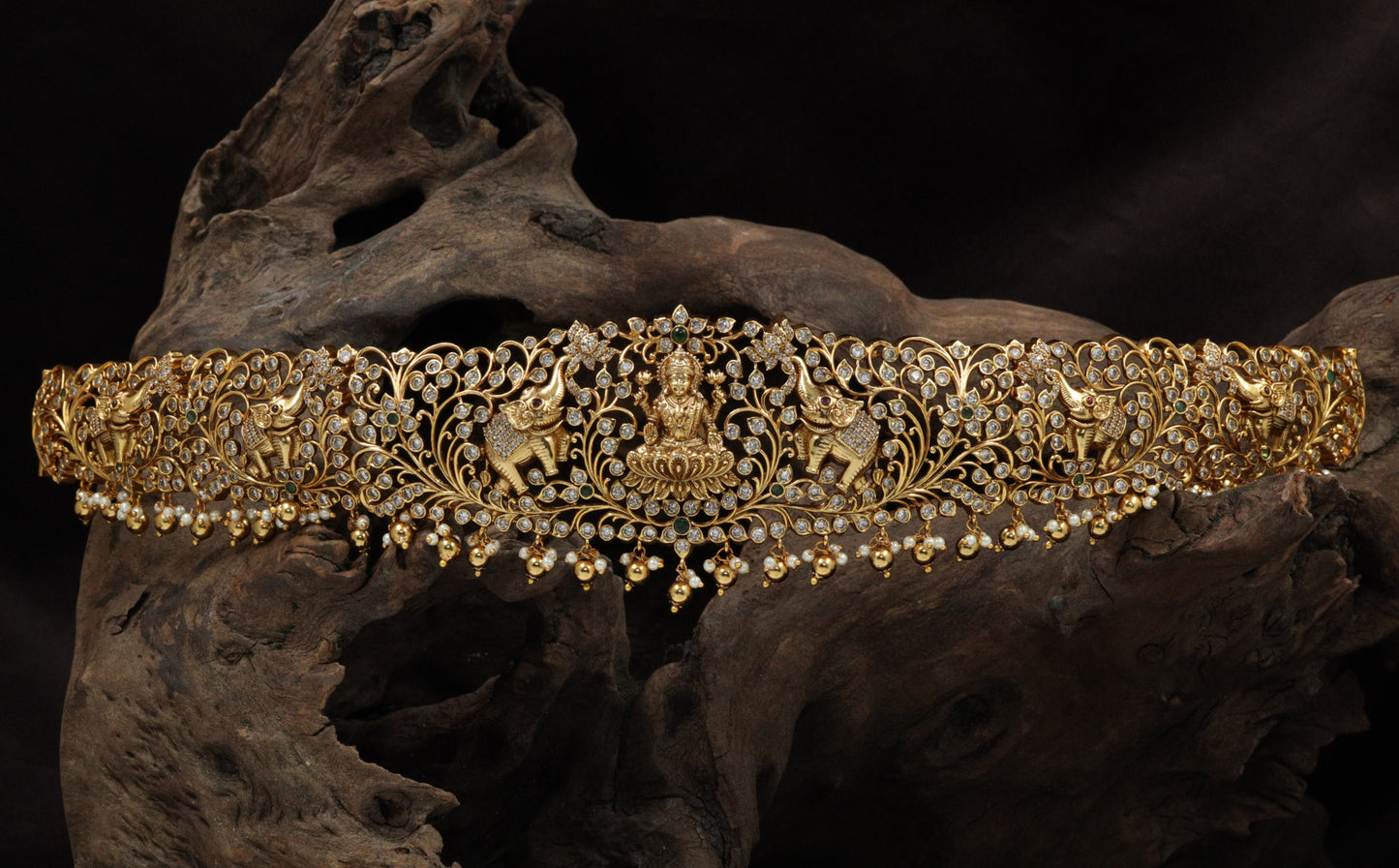 Royal Lakshmi dabu with deer motifs and botanical lattice artistry