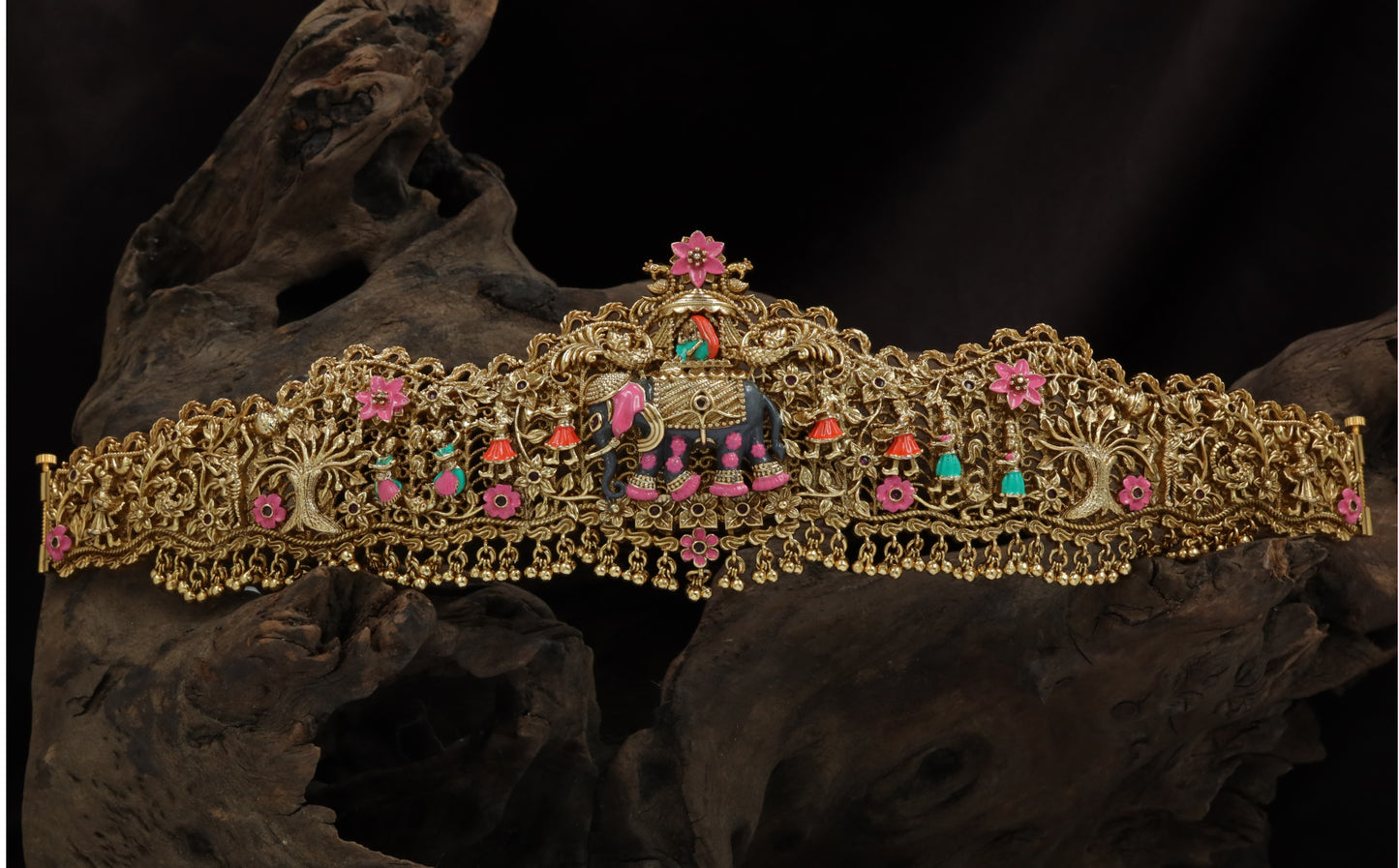Grand ceremonial kamarband with elephant centre and floral craftsmanship