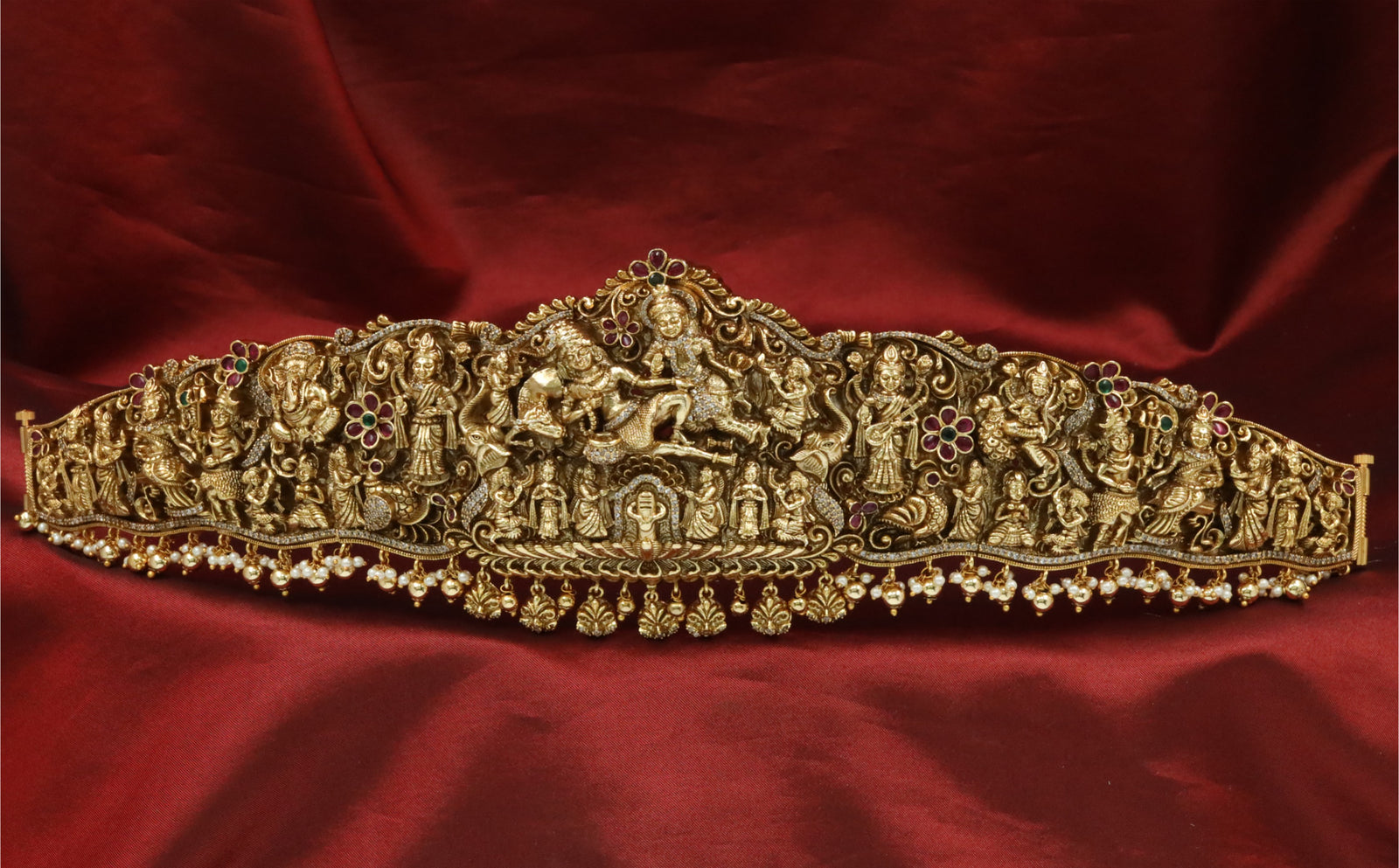 Imperial dabu featuring Shiva Parvati centerpiece and sacred motifs