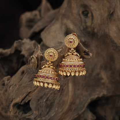 Classic jhumka with circular crest and layered bell detailing