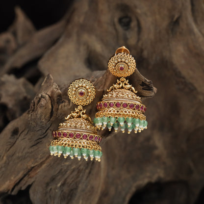 Classic jhumka with circular crest and layered bell detailing