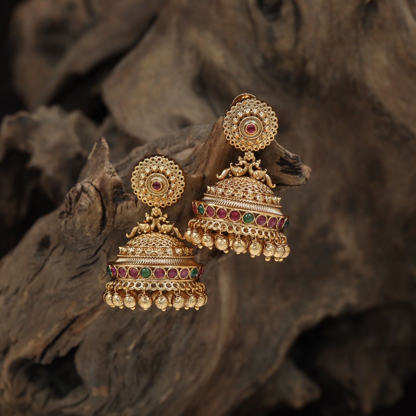 Classic jhumka with circular crest and layered bell detailing