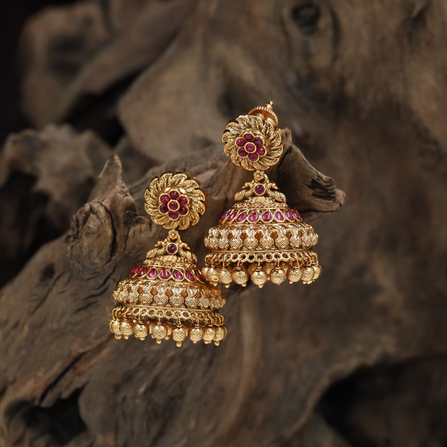 Antique jhumka with rosette top and tiered bell detailing
