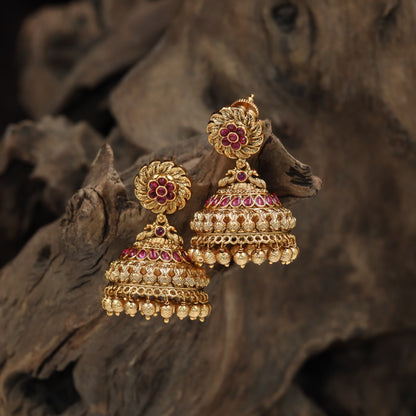 Antique jhumka with rosette top and tiered bell detailing